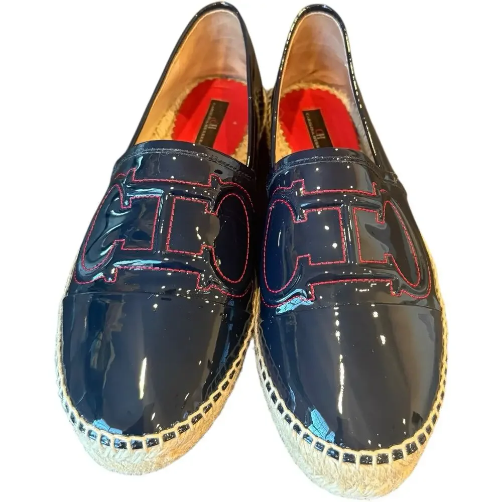 CH Carolina Herrera Initials Insignia Patent Leather Espadrilles Flats Size 39